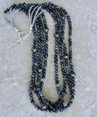 Dark Blue Sunset Dumortierite 4-Strand Necklace with Pyrite, Czech Glass and Sterling Silver