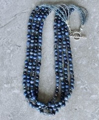 Sunset Dumortierite Rounds 4-Strand Necklace with Czech Glass and Sterling Silver