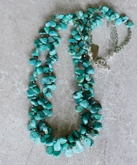 Turquoise Petals 2-Strand Necklace with Czech Glass and Sterling Silver