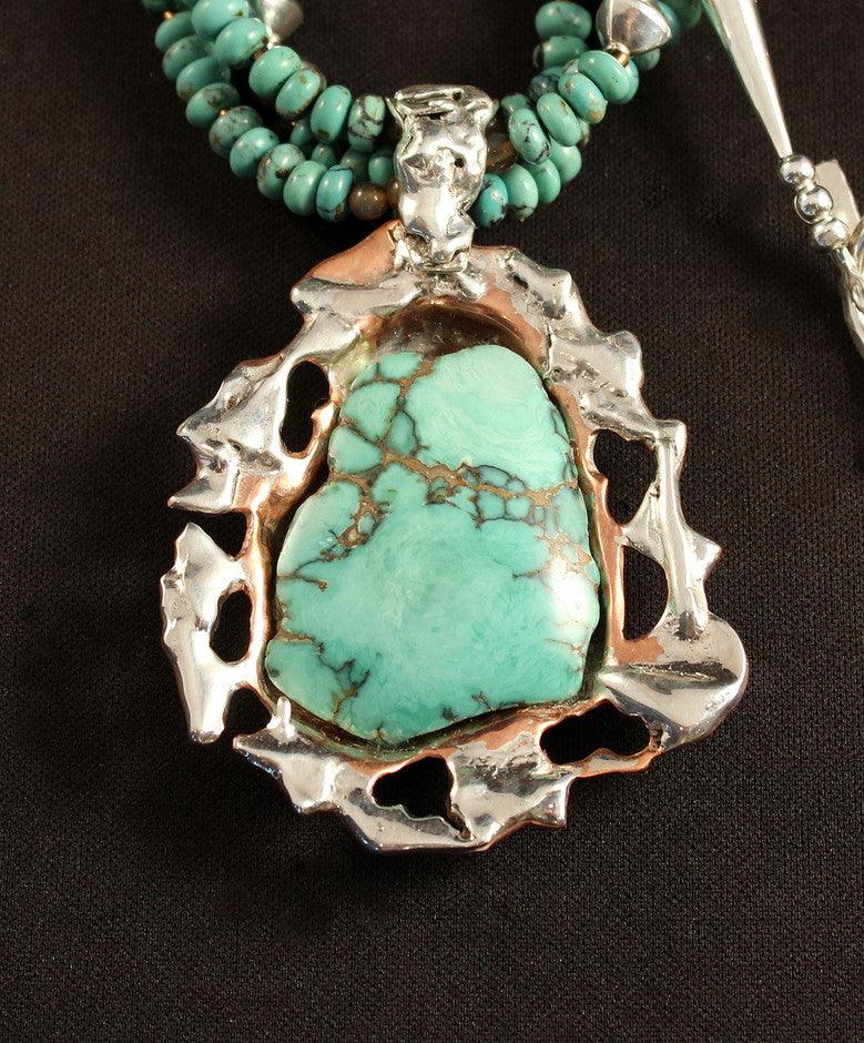 Variscite, Sterling & Copper Pendant with Turquoise | Southwest Designs