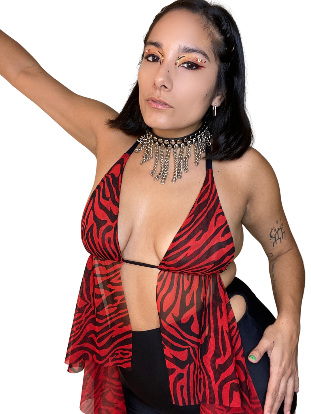 The Fairy Top in Red Zebra Mesh HALTER TOP oraingopartners   