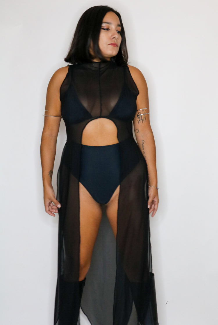 La Cosa Mesh Dress in Black bodysuit oraingopartners   