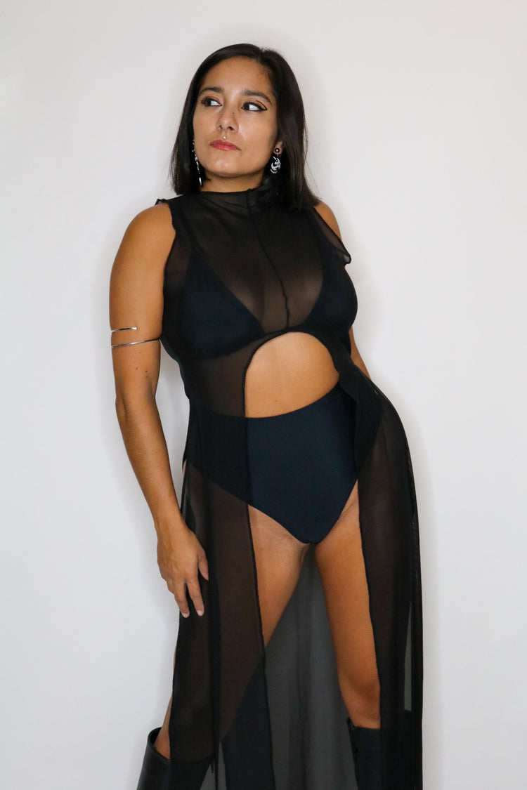 La Cosa Mesh Dress in Black bodysuit oraingopartners   