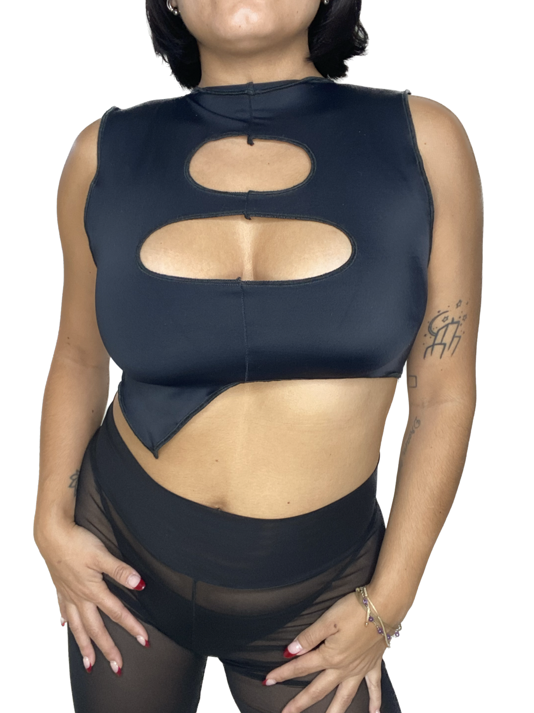 Black Nonsense Cut Out Crop Top CROP TOP oraingopartners   