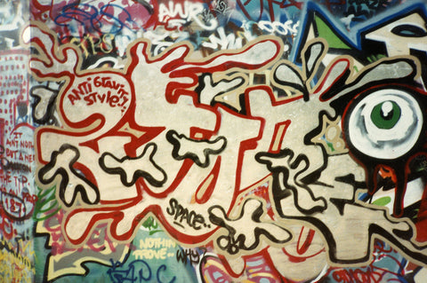 Silver, black and red graffiti letters.