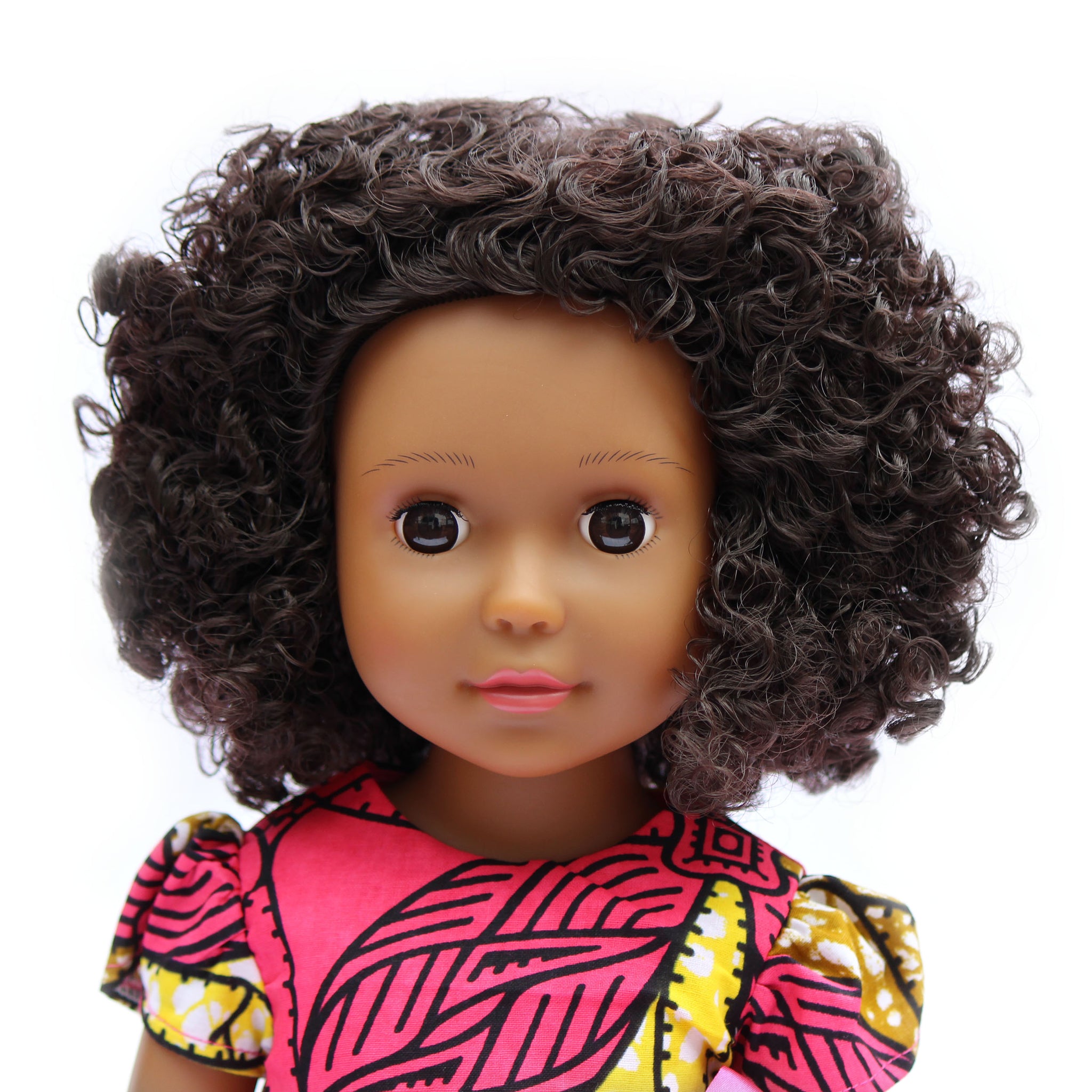 black baby doll with curly hair