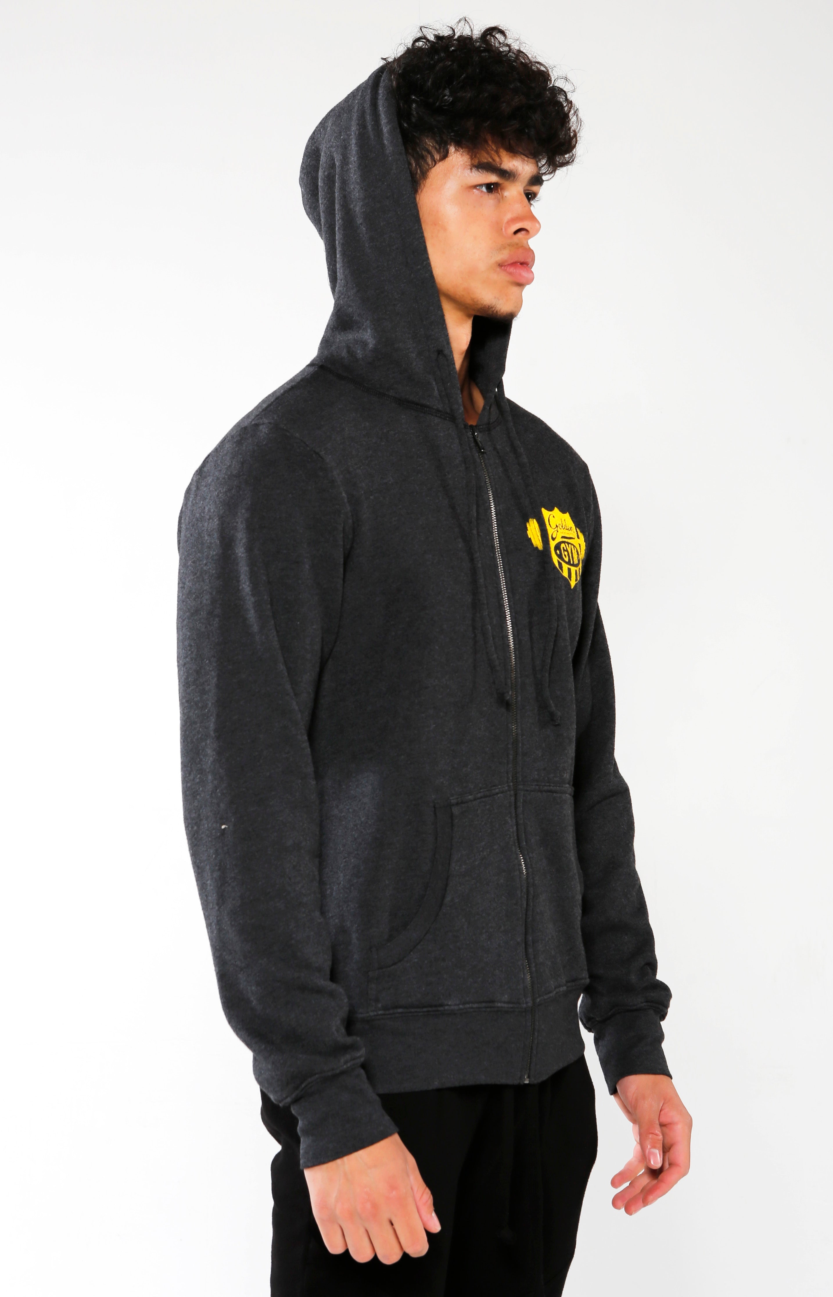 Men's Black Gym Crest Hoodie | Golden Aesthetics