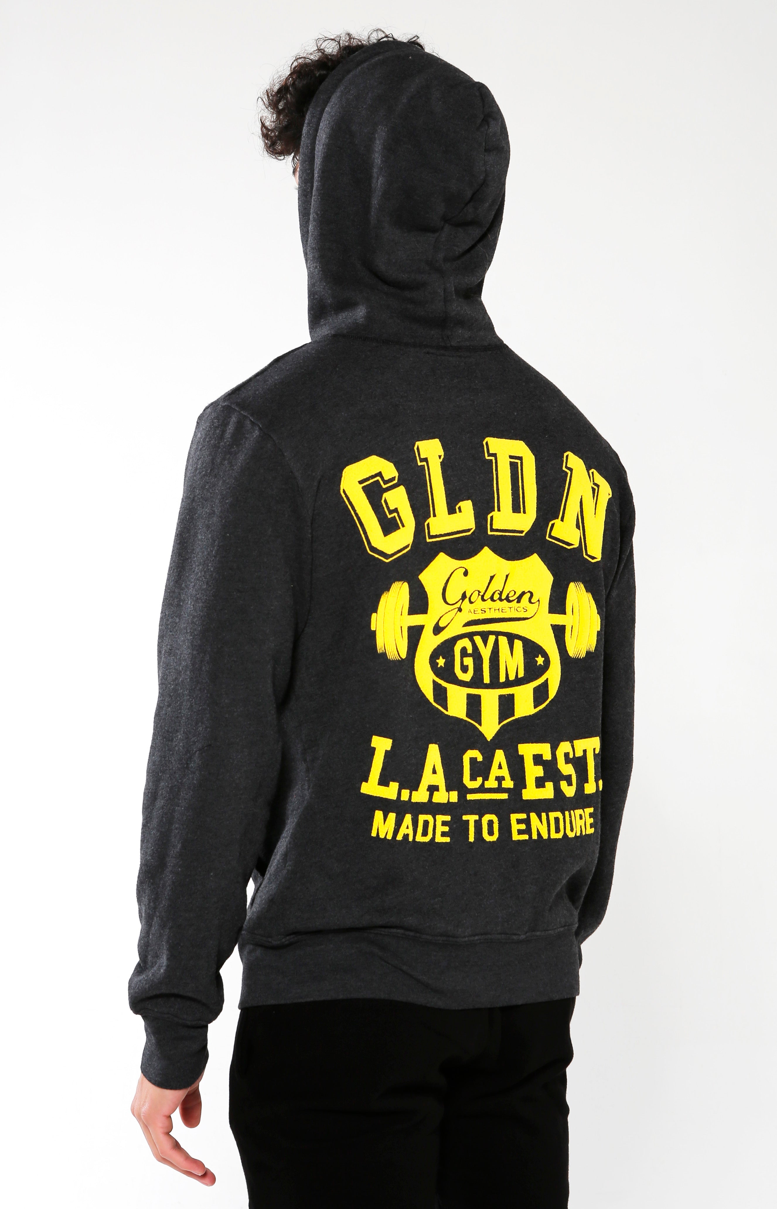 Men's Black Gym Crest Hoodie | Golden Aesthetics