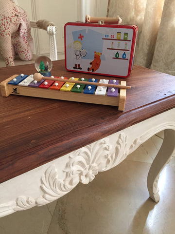 Xylophone and a tin toy doctor's set. Cute children's toys. 