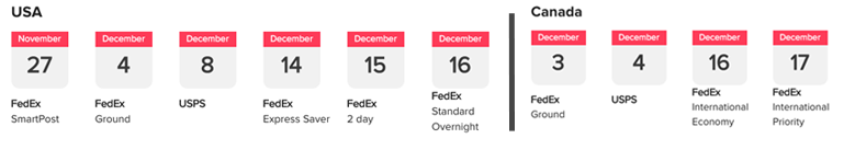 Holiday Order Deadlines for Canada and USA at Chakrafy.com