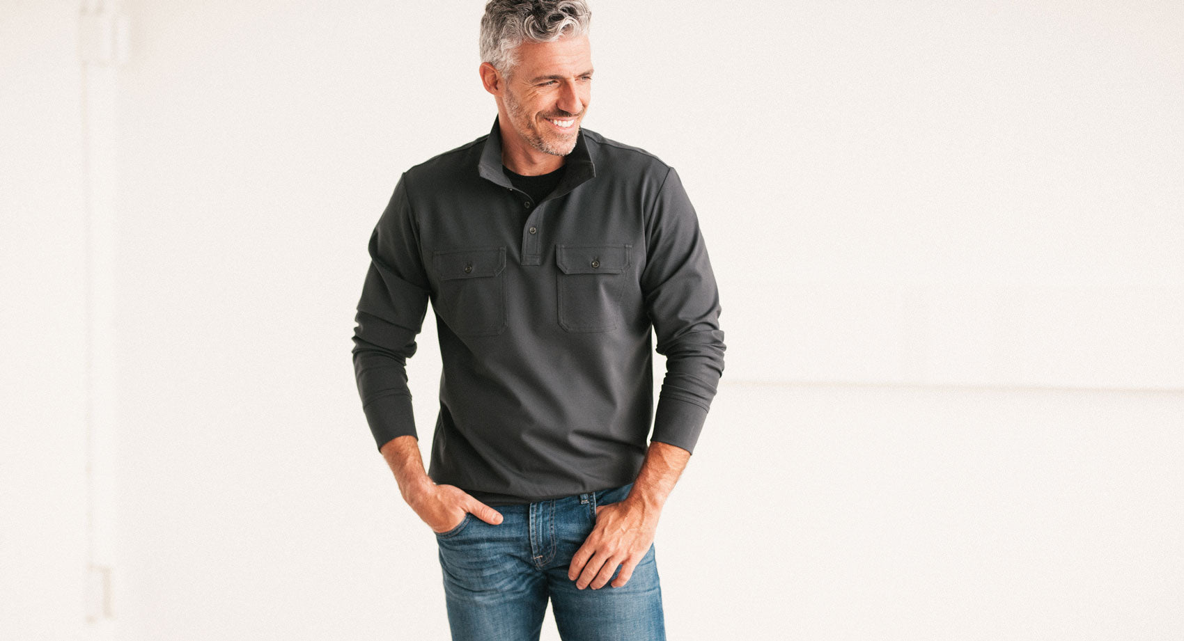 Dark Gray Men's Utility Mock Neck Shirt