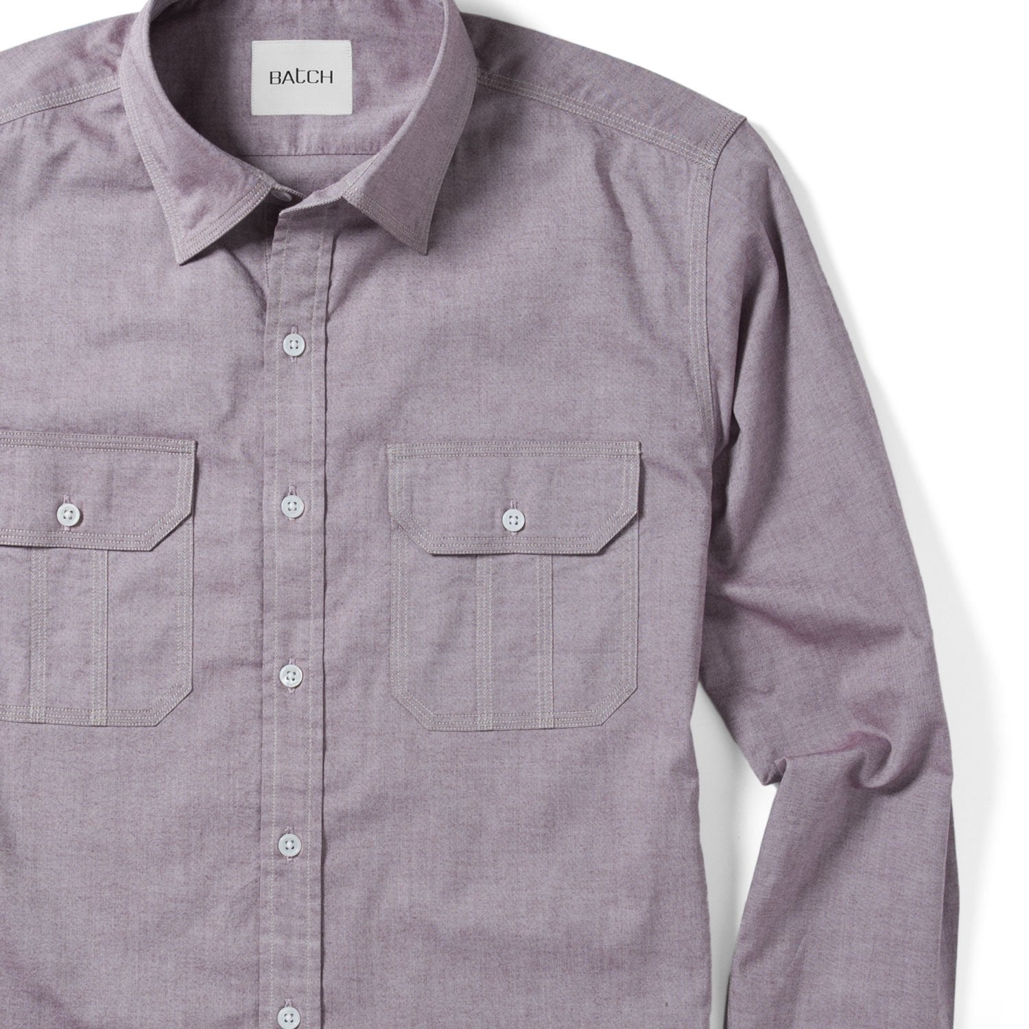 Men's Utility Constructor Button Up Shirt in Light Merlot Stitch Detail