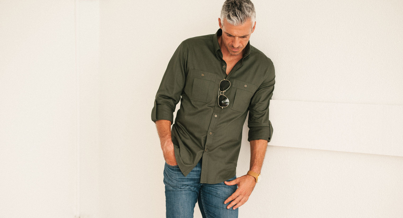 Fixer Men's Utility Shirt in Olive Green Twill