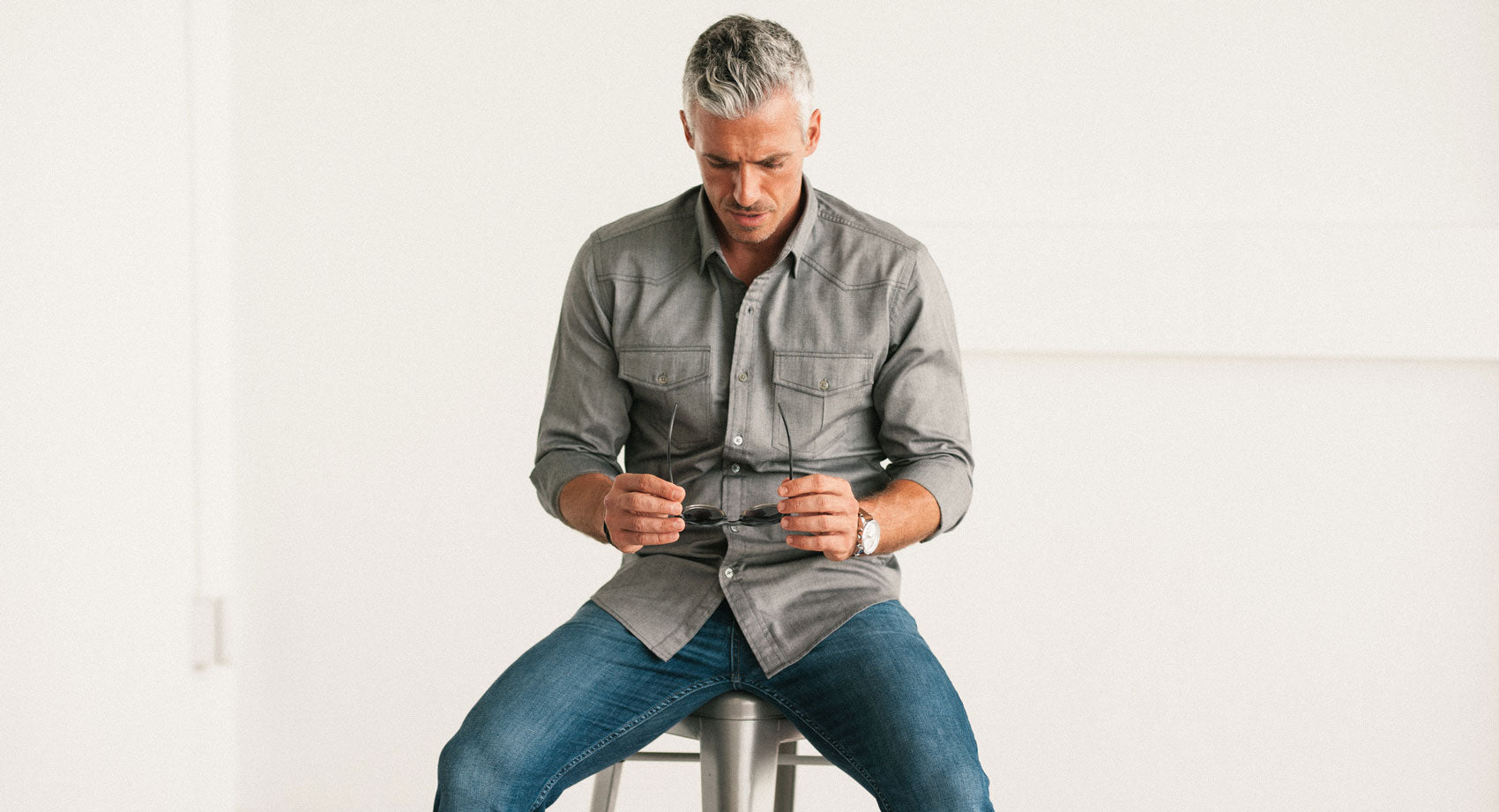 Maker Men's Utility Shirt in Gray Cotton Oxford