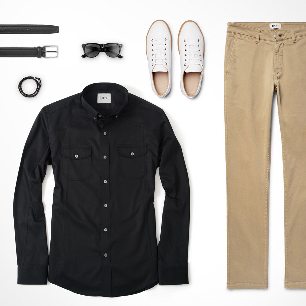 Black Utility Shirt Outfit with Khakis