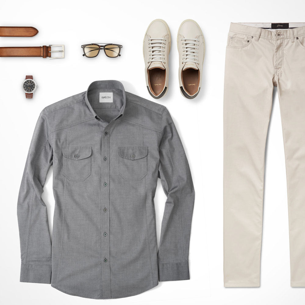 Neutral Top Neutral Bottom Grey Utility Shirt Outfit