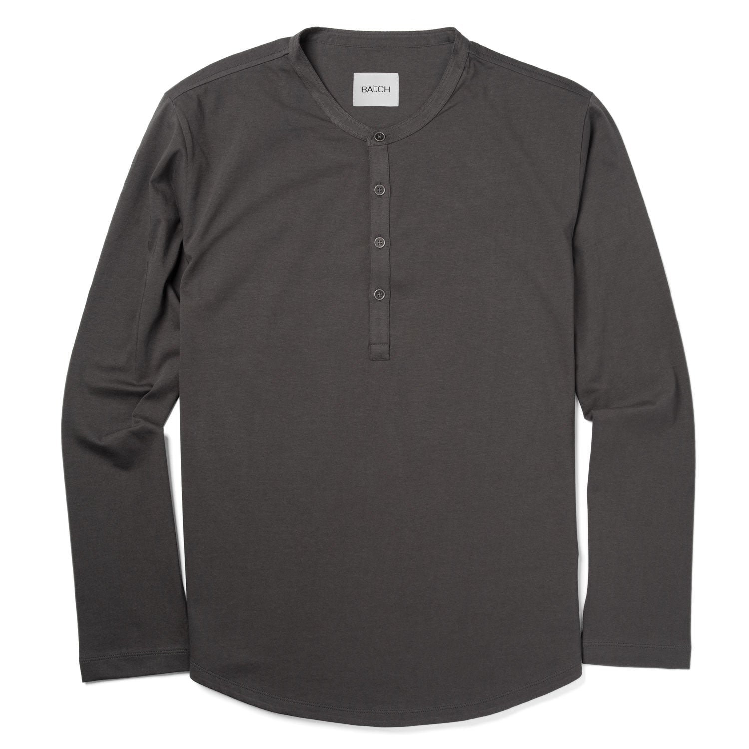 Men's Curved Hem Henley - Long Sleeves in Slate Gray Cotton Jersey | Batch