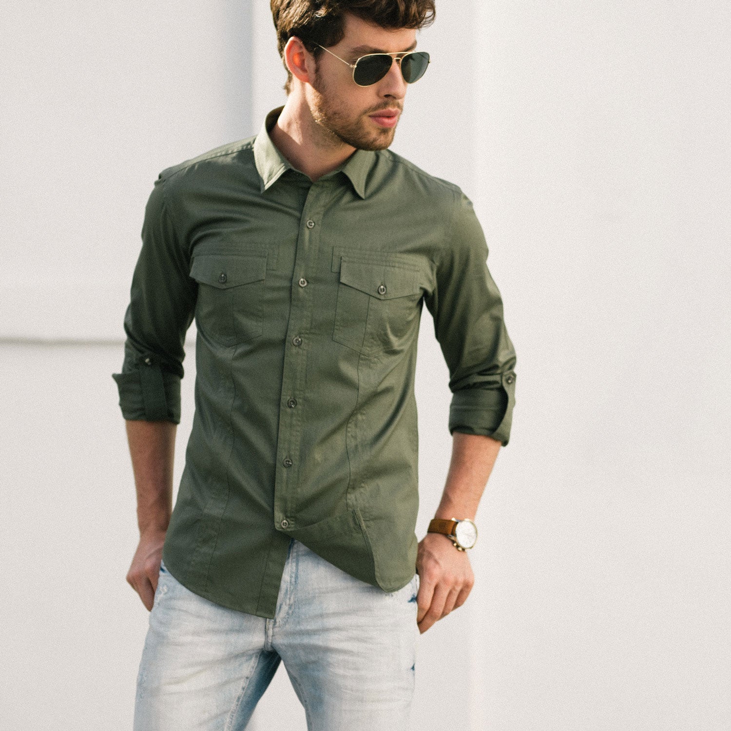 Men's Utility Shirt - Explorer In Fatigue Green Twill | Batch