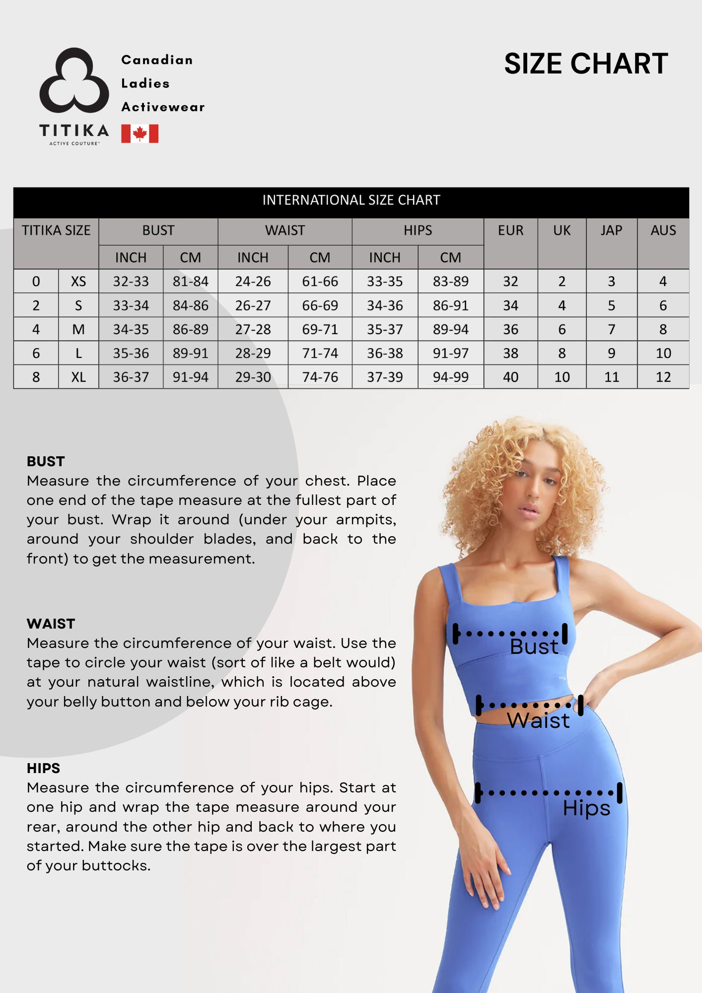 Size Chart – TITIKA Active Couture (Hong Kong)