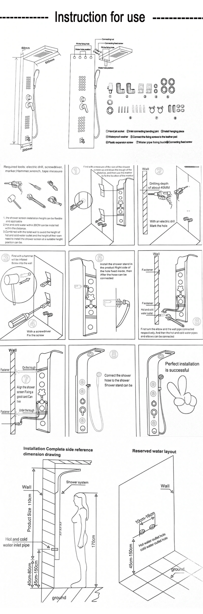 Index Bath Stainless Steel Shower Panel And Jet Rain Shower With Thermostatic Mixer Faucet