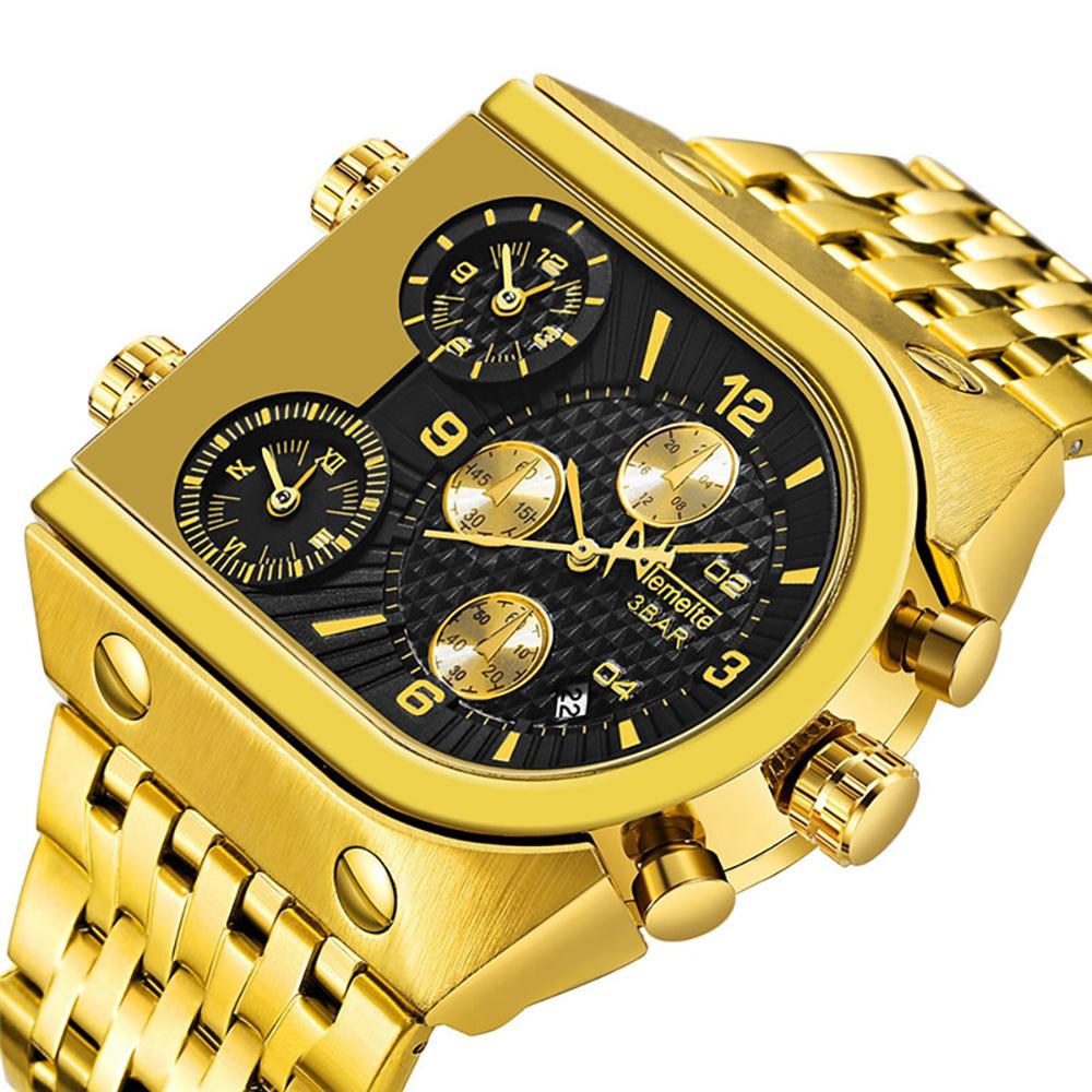 TEMEITE Luxury Golden Quartz Mens Watch With 3 Time Zone, Date, Stainless  Steel Strap, Military Style, And Oversized Gold Wristwatches 210310 From  Datai, $23.41 | DHgate.Com