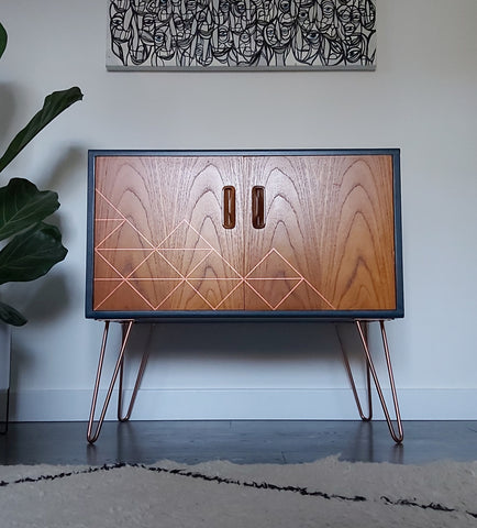 Midcentury furniture with copper hairpin legs