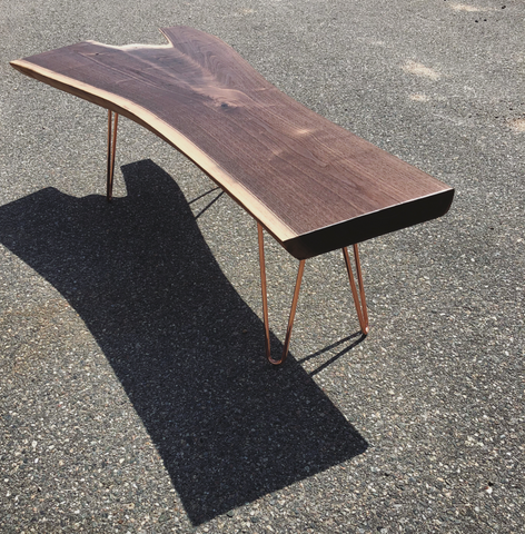 Walnut table with copper hairpin legs