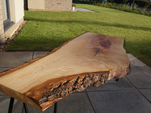 Wood table with hairpin legs