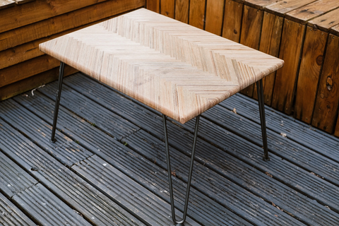 Herringbone garden table with hairpin legs