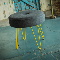 Upholstered footstool yellow hairpin legs