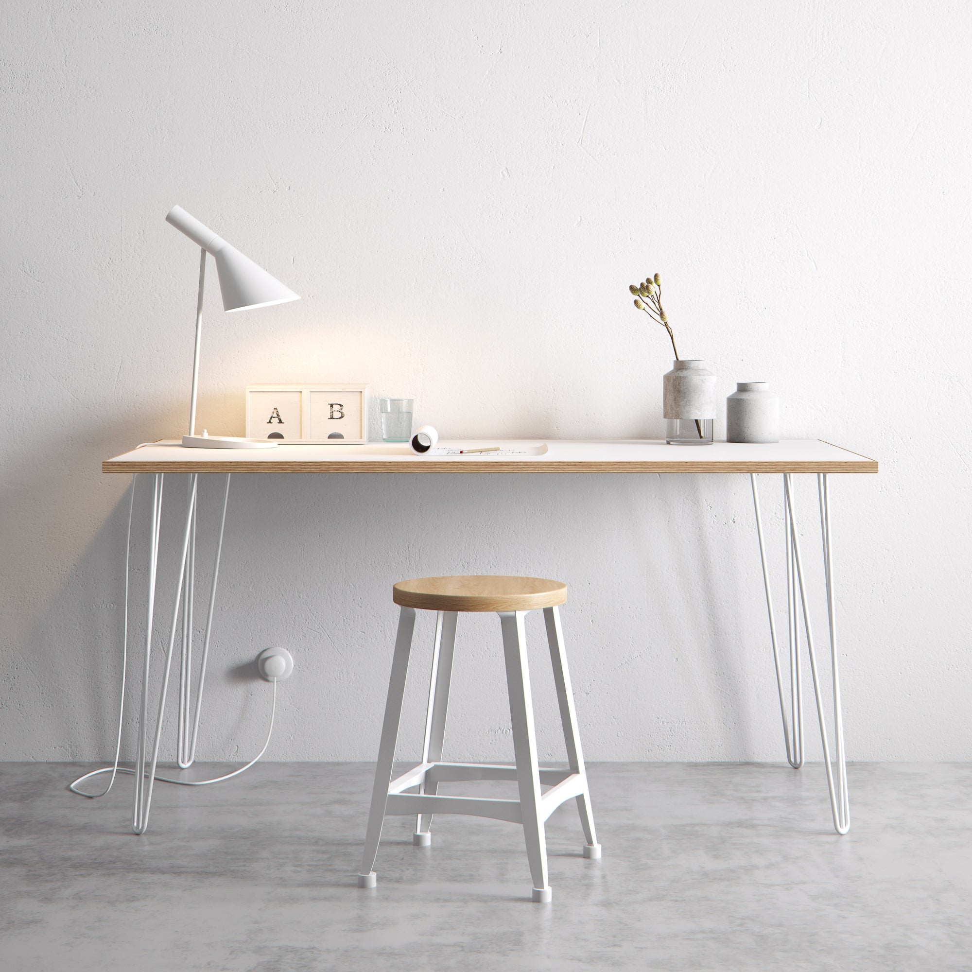 white hairpin desk