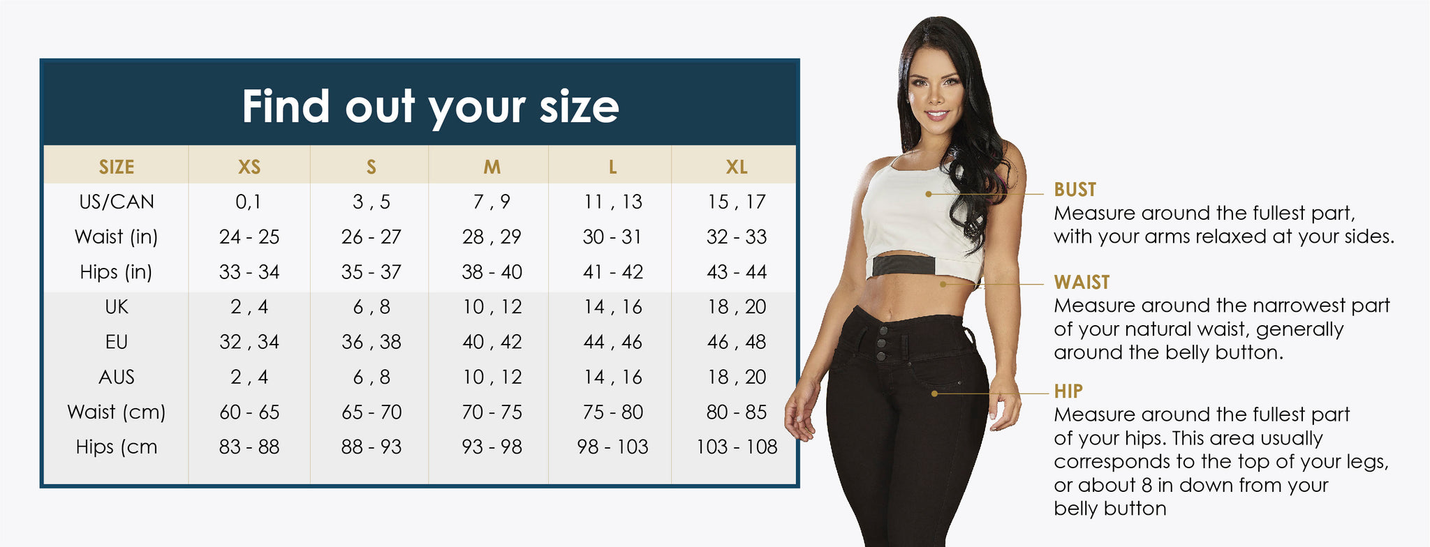 colombian jeans size chart