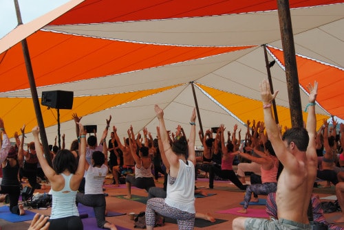  ravers enjoying yoga at lightning in a bottle