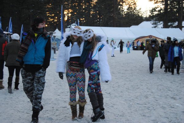 rave girls wearing matching cat mask at snowglobe