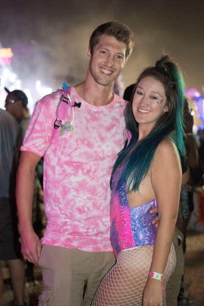 Pink Monochrome Tie Dye Tee and Purple and Pink Holographic Bodysuit