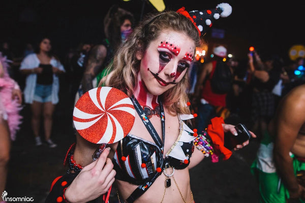 rave girl in spooky clown festival look