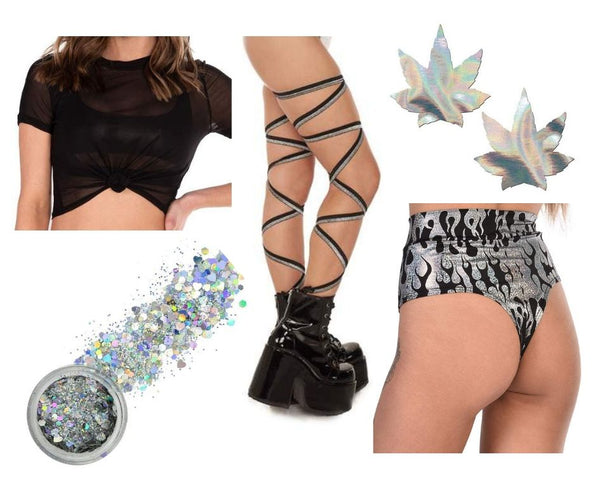 holographic rave outfit and accessories