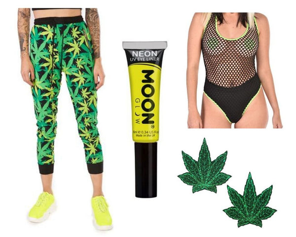420 weed leaf theme rave outfit and accessories