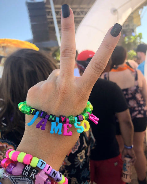 Multi-colored Kandi Bracelet that says Jameson