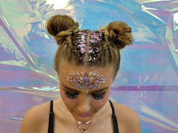 Pink and Blue Glitter Roots and Jewels with Space Buns