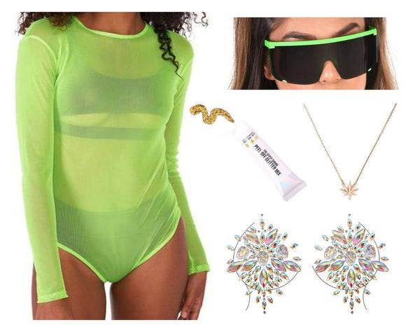 neon rave outfit and accessories