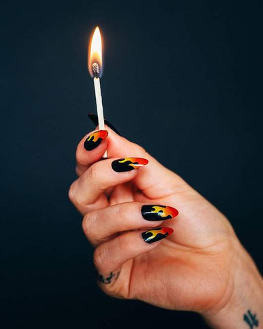 Nail art with fire flames