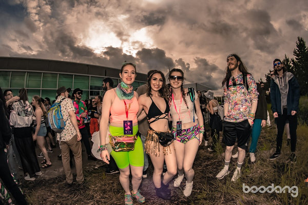 Ravers at Bomfest During Sunset