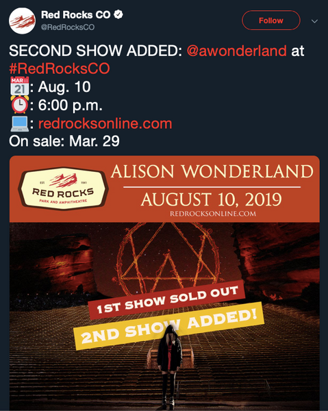 Red Rocks Colorado Second Alison Wonderland Show Added