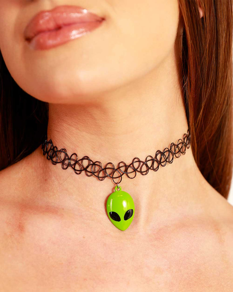 Space Travel Alien Choker-Black/Green-Front