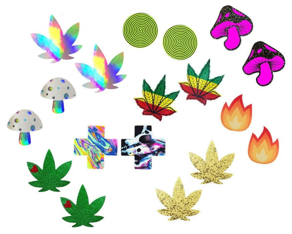 collection of 420 stoner weed leaf ganja marijuana theme rave pasties