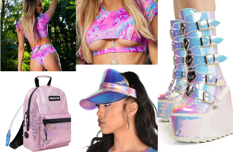 Trippy Print Neon Pink Set with Holographic Boots and Sparkly Pink Backpack