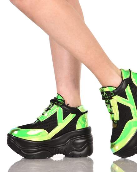 Womens Rave Sneakers YRU Holographic Neon Green Platform Shoes