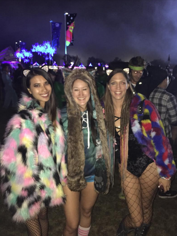 rave girls in matching fluffy coats 