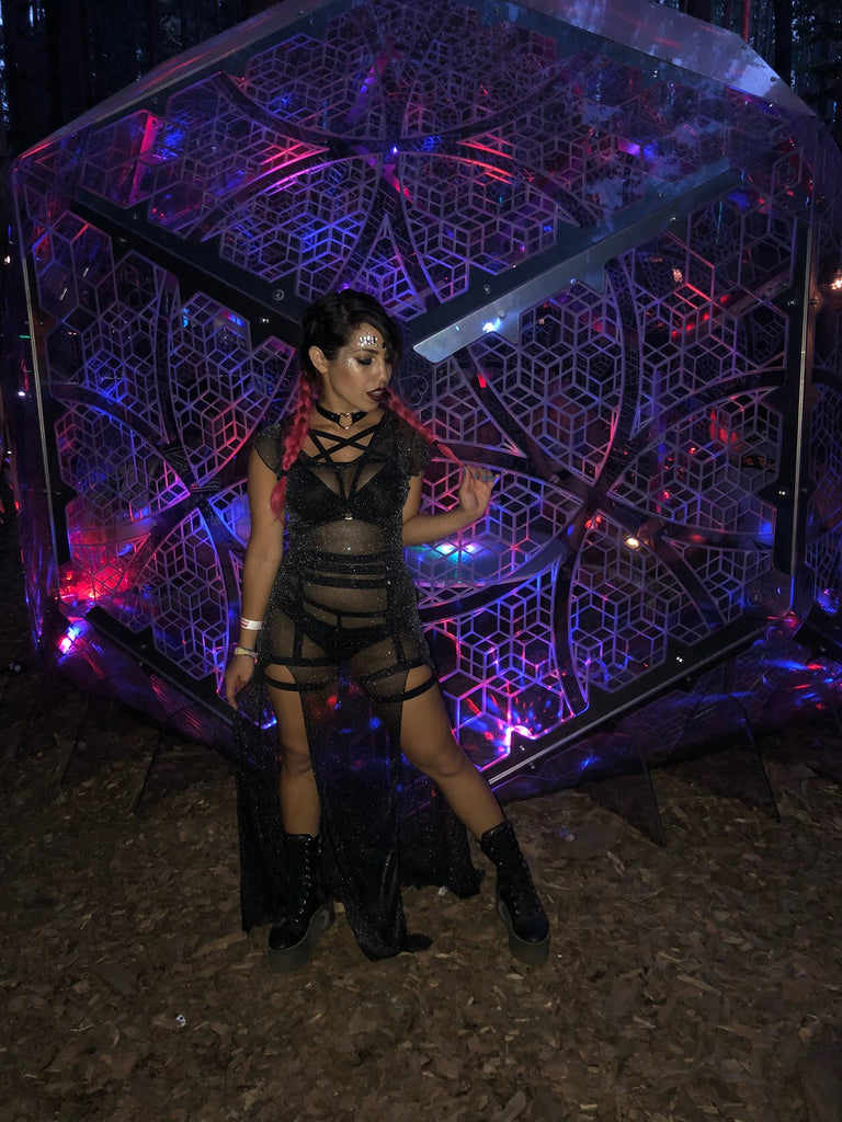 Witchy Outfit with mesh dress and black strappy set